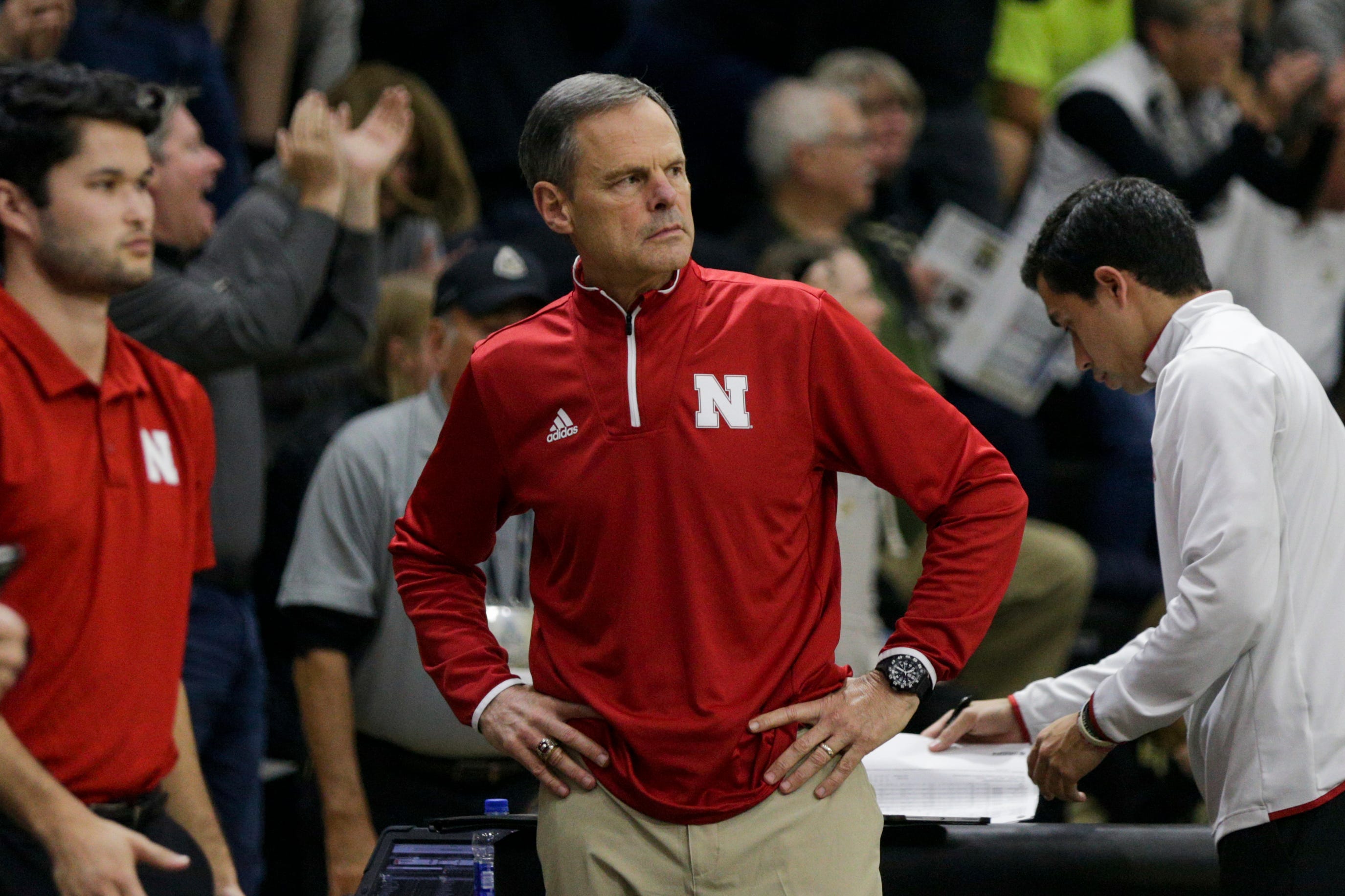 John Cook coaches a Nebraska game.