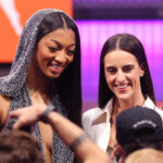 Caitlin Clark and Angel Reese at the 2024 WNBA Draft.