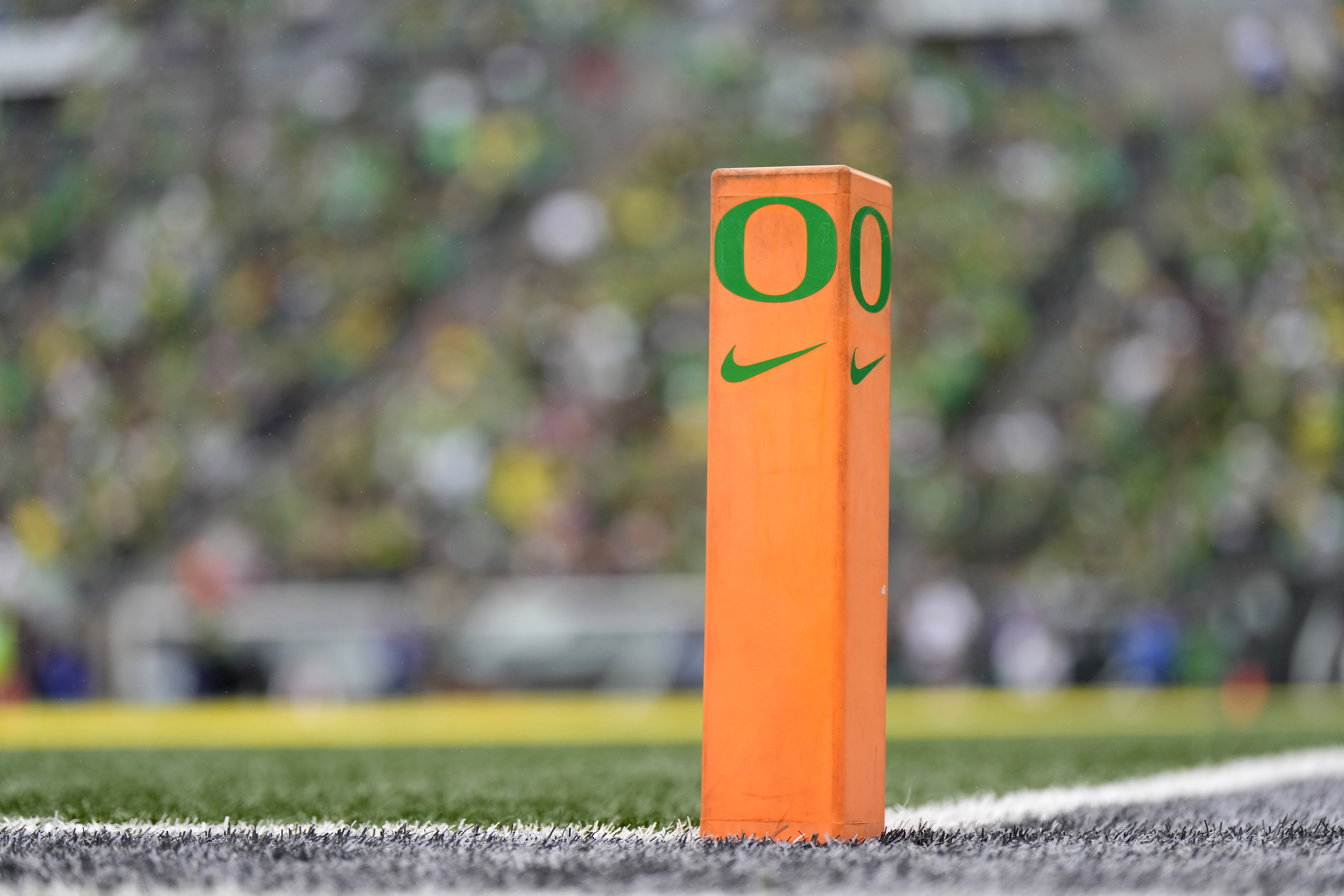 Oregon pylon photographed during Ducks game in Eugene.