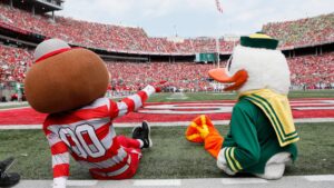 Brutus Buckeye and Oregon Ducks mascot.