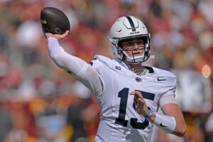 Drew Allar throws a pass in Penn State's game against USC.