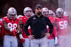 Ryan Day shown on field before Ohio State game.