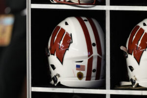 Wisconsin football helmets.