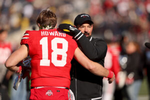 Ohio State head coach Ryan Day and QB Will Howard.