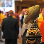 Fiesta Bowl trophy on display.