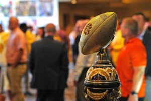 Fiesta Bowl trophy on display.