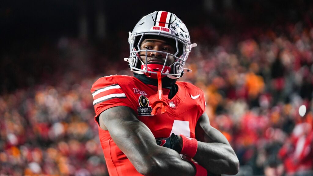 Jeremiah Smith celebrates a touchdown against Tennessee.