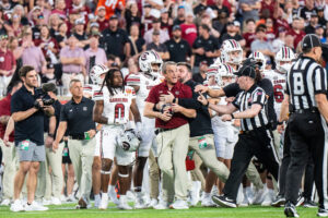 Shane Beamer restrained during South Carolina's Citrus Bowl.