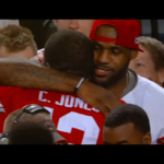 LeBron James embraces Ohio State QB Cardale Jones.