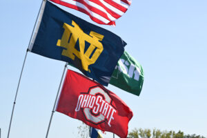 Notre Dame and Ohio State flags.