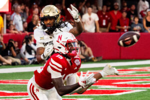 Nebraska WR Jaylen Lloyd catches a pass