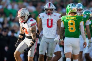 Ohio State's Lathan Ransom celebrates.
