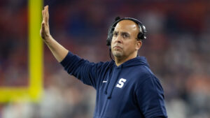 Penn State head coach James Franklin reacts.
