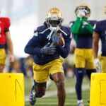 Notre Dame RB Jeremiyah Love in practice.