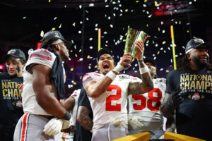 Ohio State WR Emeka Egbuka celebrates.