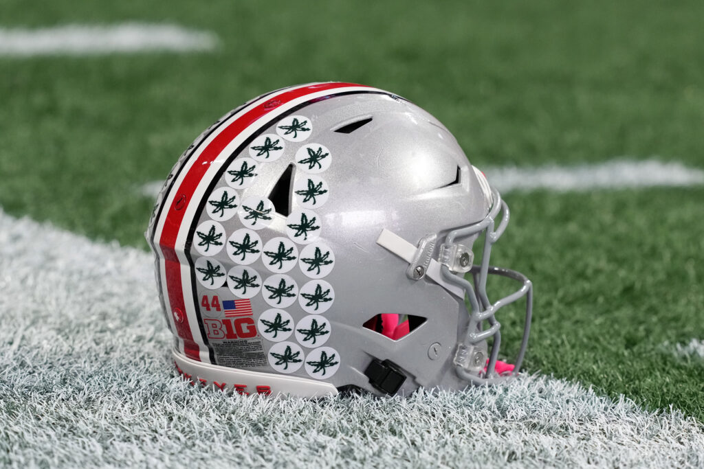 Ohio state football helmet is shown.