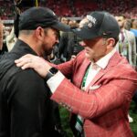 Ohio State head coach Ryan Day and AD Ross Bjork.