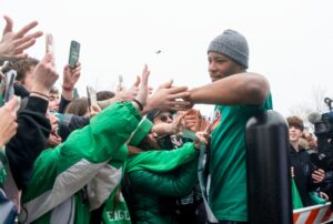 Saquon Barkley with fans.