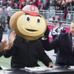 Kirk Herbstreit and Eddie George shown on set of College GameDay at Ohio State.