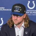 Tyler Warren shown at Indianapolis Colts press conference.