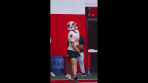Jayden Ballard celebrates at practice.