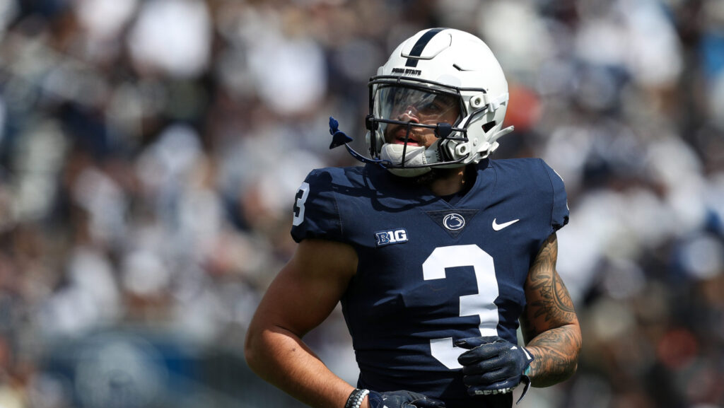 Julian Fleming runs during the Penn State spring game in 2024.