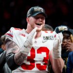 Ohio State DE Jack Sawyer celebrates.