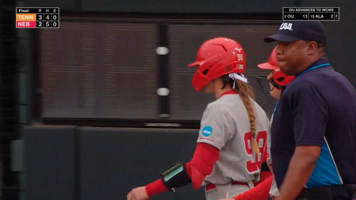Nebraska star Jordy Bahl leaves the field.