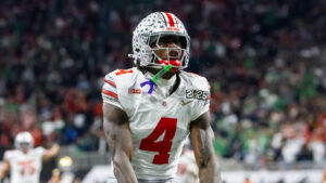 Ohio State star Jeremiah Smith celebrates.