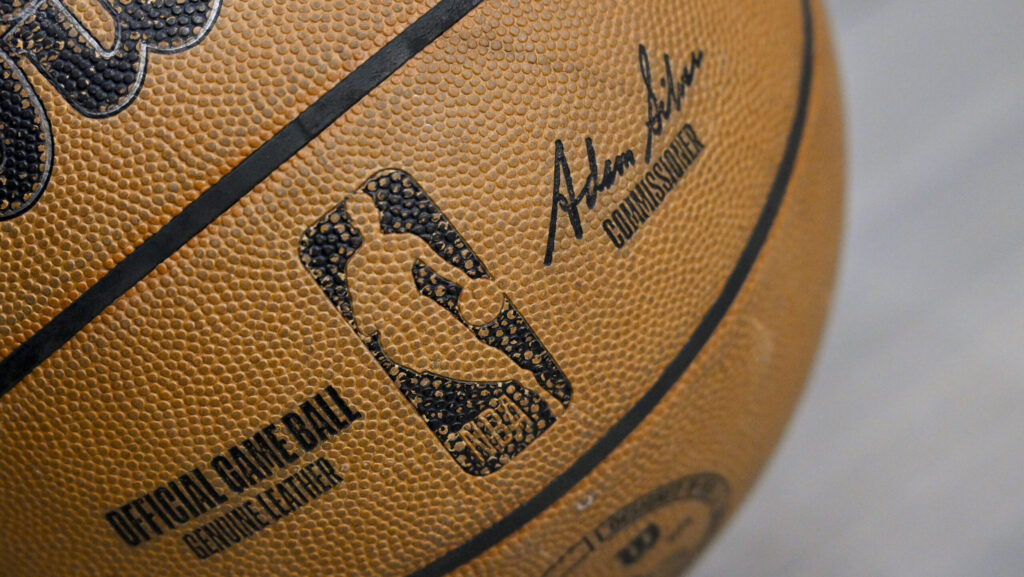 NBA logo on a basketball.