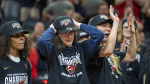 Caitlin Clark and Indiana Fever celebrate.