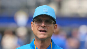 Jim Harbaugh before a Chargers game.