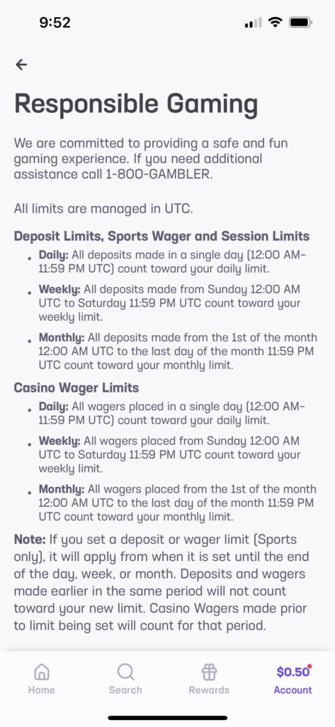 Hard Rock Bet RG page