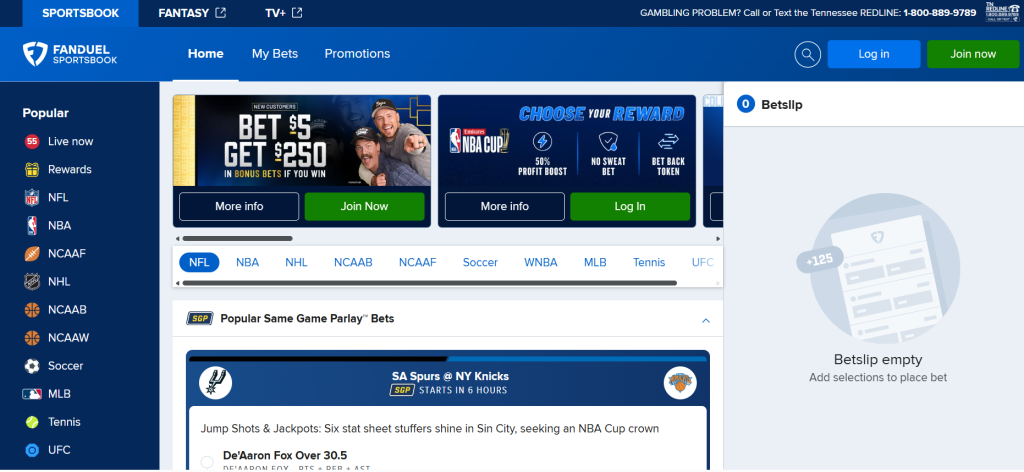 FanDuel Sportsbook $250 offer. 