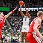 Michigan State's Jeremy Fears Jr. shoots against Ohio State.