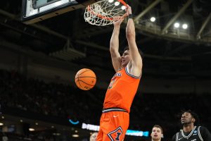 Illinois Fighting Illini guard Andrej Stojakovic dunks the ball during the second half against the VCU Rams.