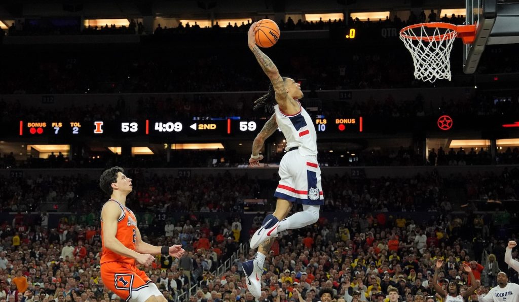Solo Ball of UConn dunks against Illinois.