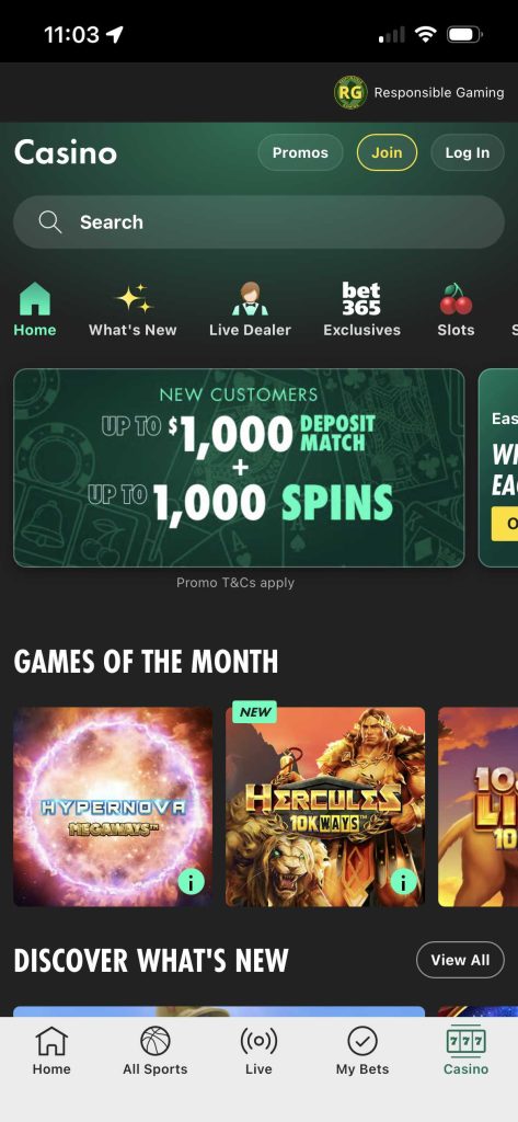 bet365 casino homepage