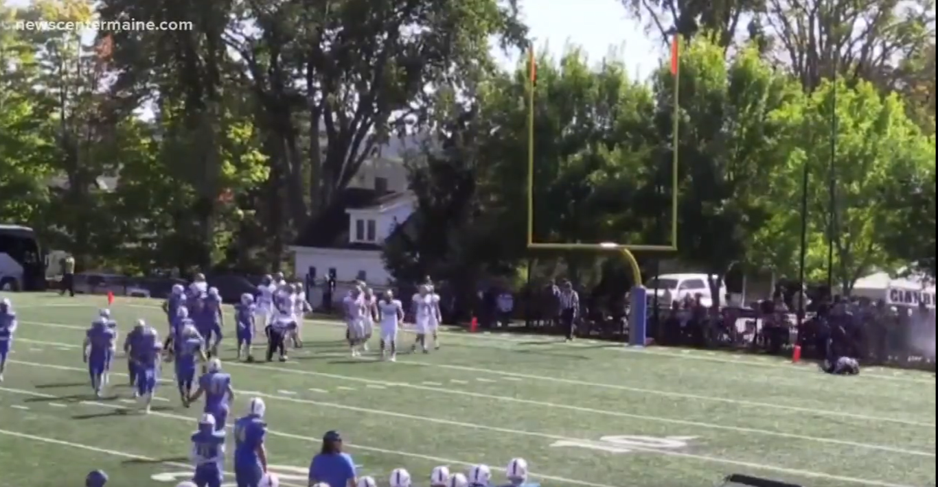 College football referee hit by cannon blast during game