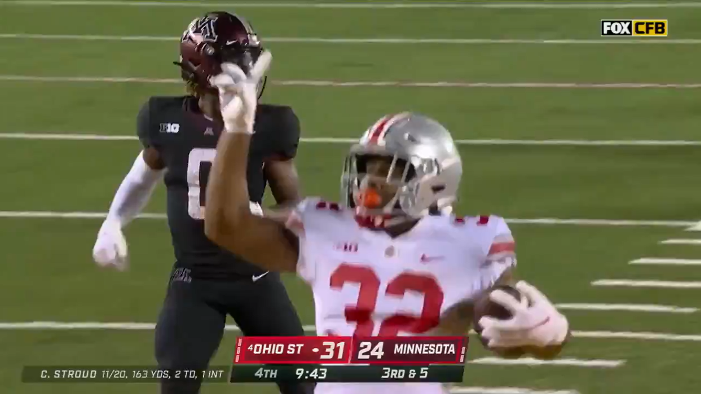 TreVeyon Henderson rolls 70 yards for impressive TD on first career catch