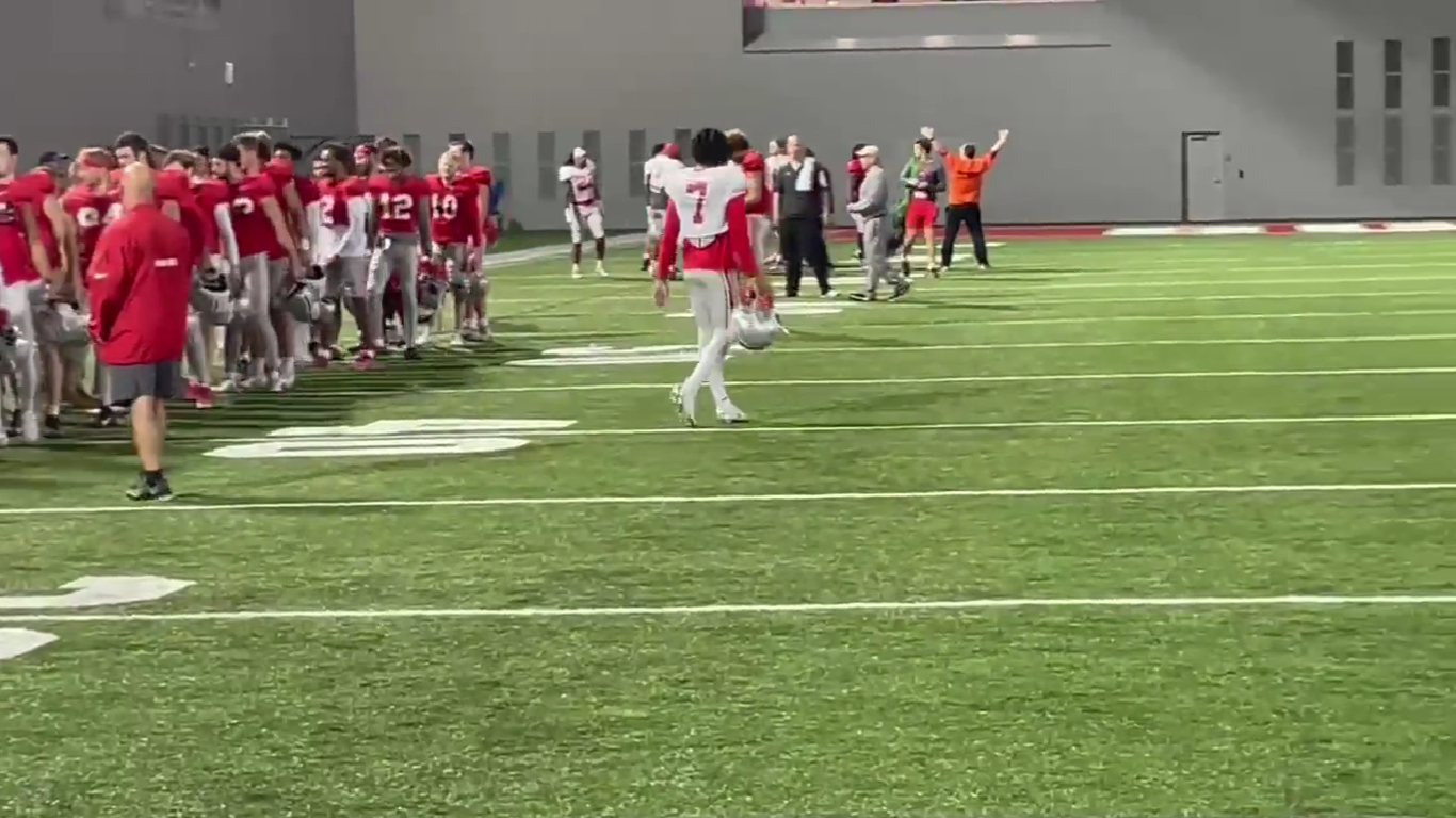 Jordan Hancock seen in full pads at Ohio State practice after not